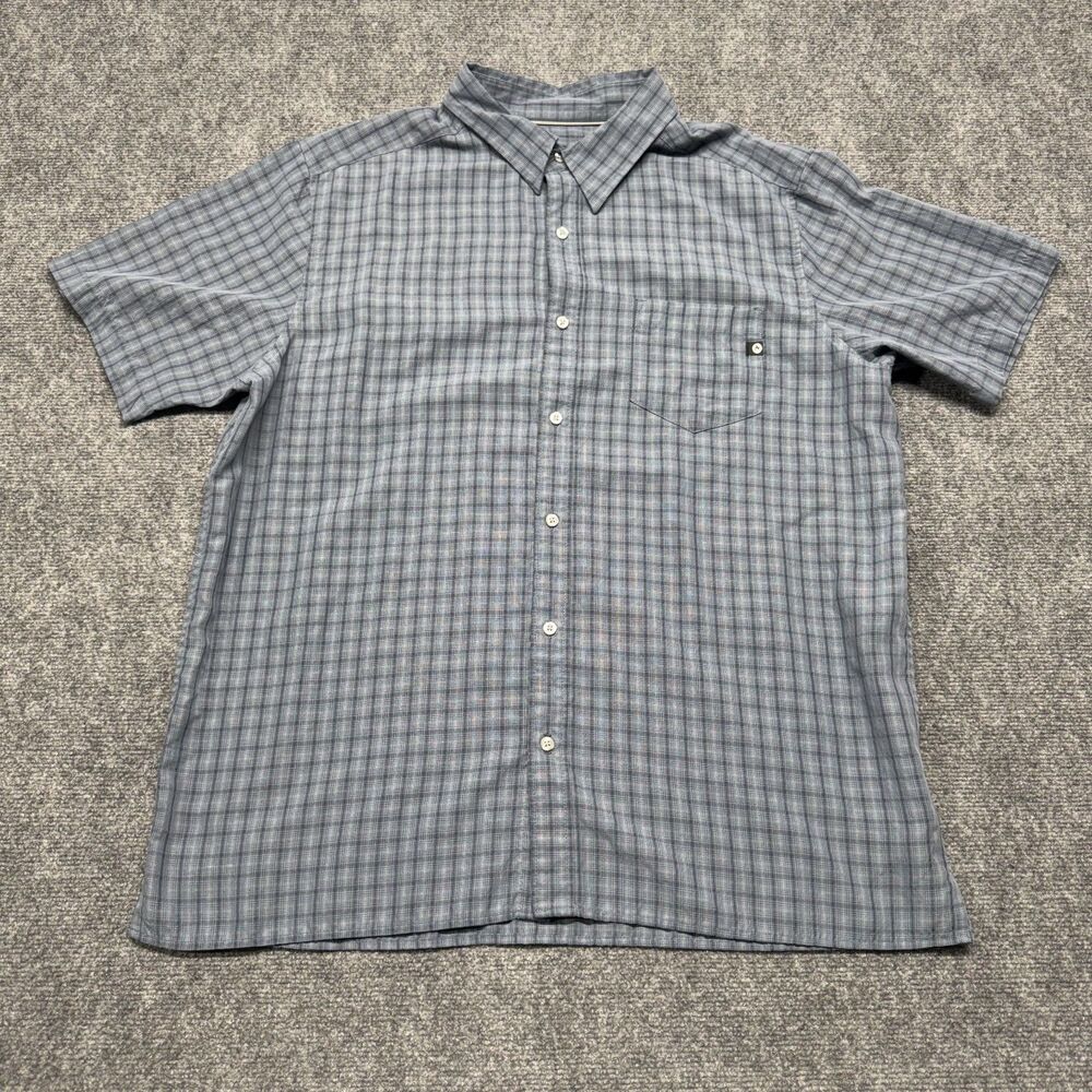 Marmot Mens XXL 2XL Short Sleeve Shirt Gray/Blue Plaid Button Up Hiking Outdoor